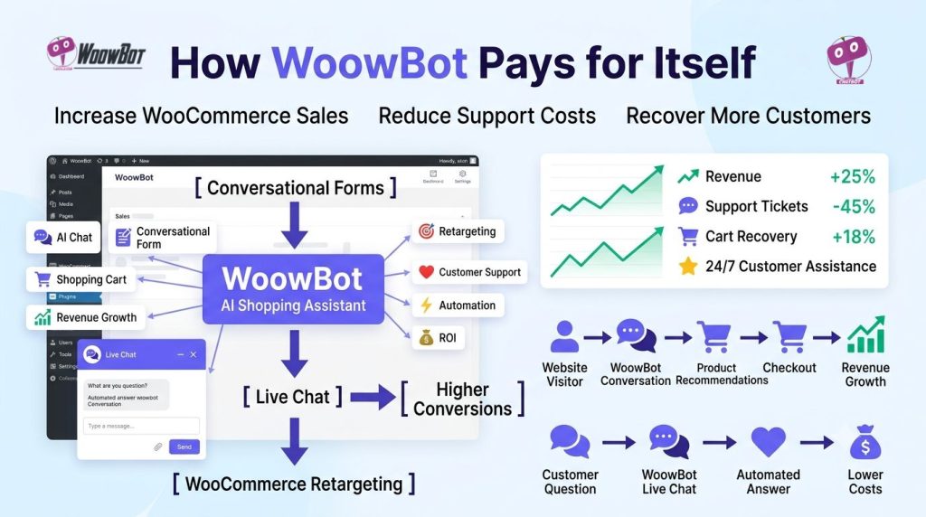 How WoowBot Pays for Itself by Increasing WooCommerce Sales and Reducing Support Costs